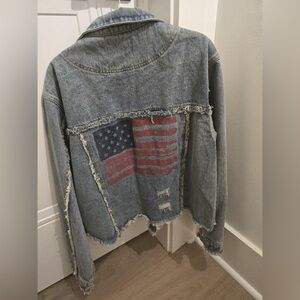 Vici Distressed Denim Jacket with American Flag
